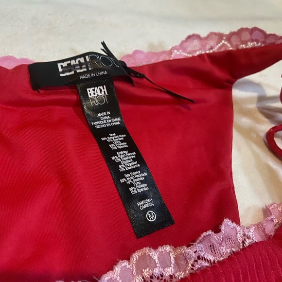 New! Beach Riot Soleil Red ribbed lace trim string Bikini Bottom 3942 - Picture 3 of 7